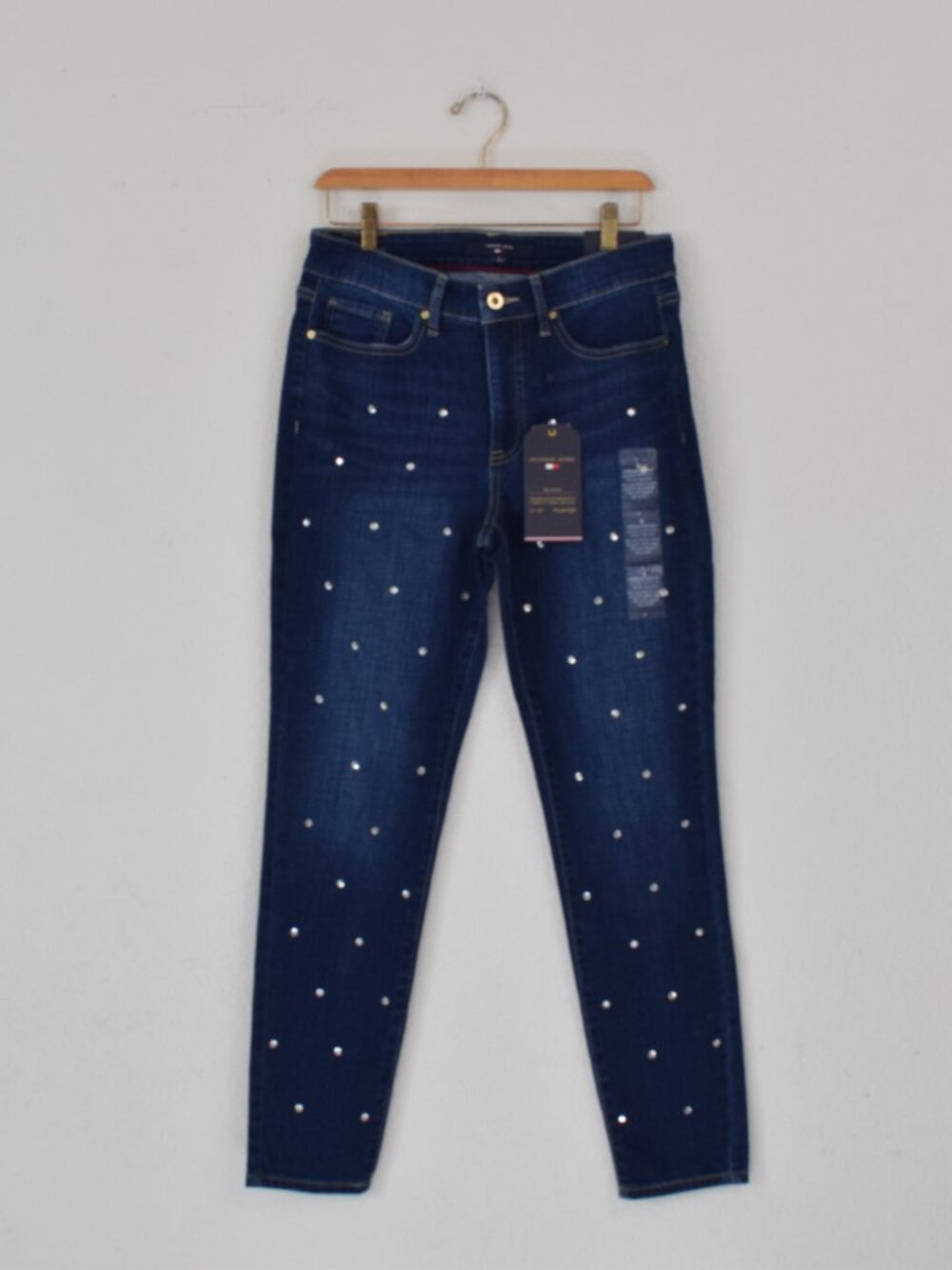 NWT Tommy Hilfiger Tribecca Skinny Jeans Sz 6 Stretch Rhinestone Bling Denim Y2K - Picture 2 of 11